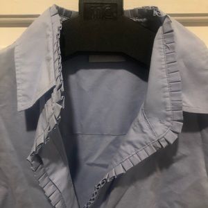 New York & Company Blue Ruffled Shirt-Size M